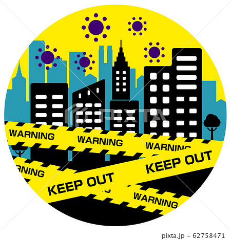 都市封鎖・パンデミック イメージ円形バナーイラスト / 新型コロナウイルス (COVID-19) 都市封鎖・パンデミック イメージ円形バナーイラスト / 新型コロナウイルス (COVID-19) 62758471