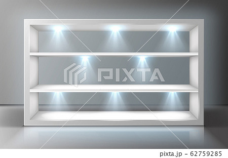 Glass wall display case frame in empty exhibition 62759285
