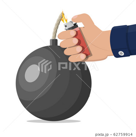 Ball bomb about to explode and hand with lighter 62759914