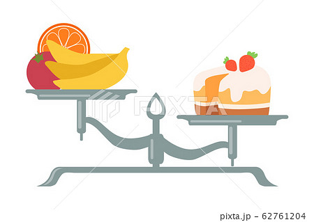 Fresh Fruits And Vegetables Are On One Side Of のイラスト素材