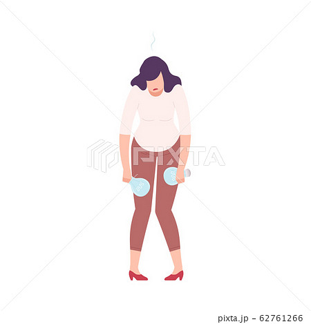 Depressed Businesswoman Character Having No Idea, Unsuccessful Woman Holding Off Light Bulbs Flat Vector Illustration 62761266
