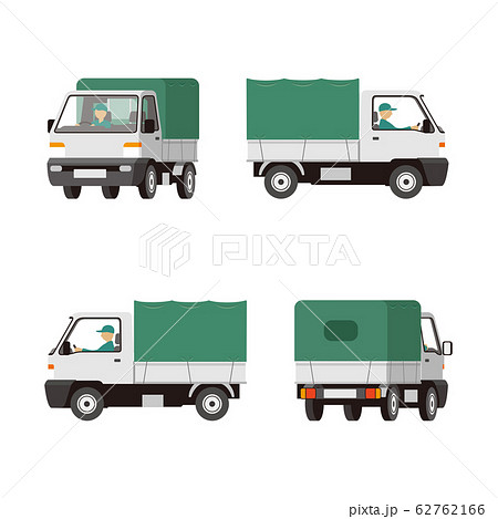車 軽トラック 運送トラック 配送 運送 イラスト セットのイラスト素材