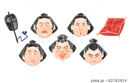 表情色々お相撲さんの顔セットのイラスト素材