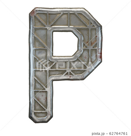 Industrial metal alphabet letter P on white background 3d 62764761