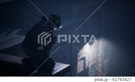 woman in the style of cyberpunk on the roof 62765827