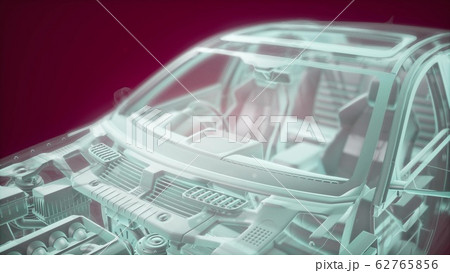 Holographic Animation Of 3d Wireframe Car Modelのイラスト素材