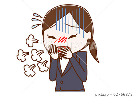 咳をするスーツ姿の女性のイラスト素材