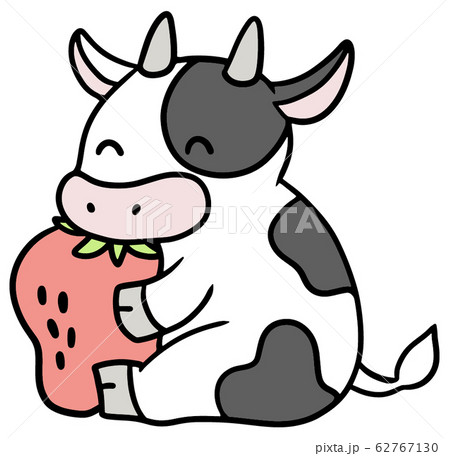 いちごを持った笑顔の牛のイラスト 62767130