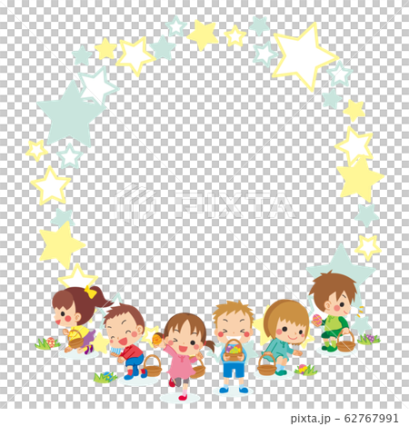 Children happily hunting eggs [Easter star pattern frame] 62767991