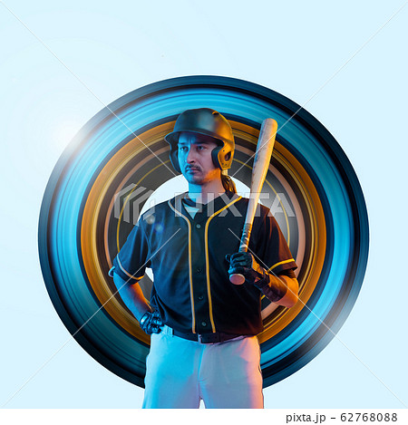Baseball player, pitcher in a black uniform, modern design in neon Baseball player, pitcher in a black uniform, modern design in neon 62768088