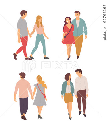 Set of Young Couples Walking Together Isolated 62768167