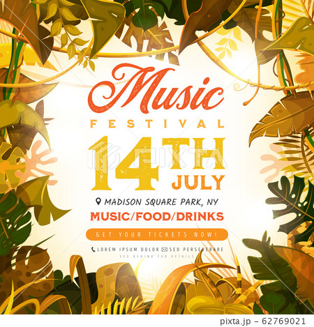 Summer Festival Poster With Tropical Leaves Summer Festival Poster With Tropical Leaves 62769021