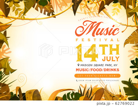 Summer Festival Poster With Tropical Leaves Summer Festival Poster With Tropical Leaves 62769022