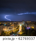 BELARUS, MINSK - MAY, 2019: Photo of the lightning striking in suburbs at spring night 62769337