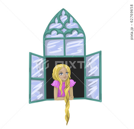 Beautiful princess looks out the window. Vector illustration 62769658