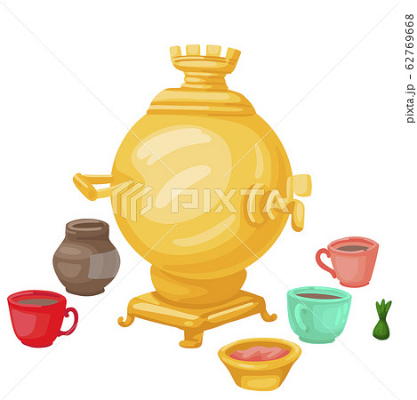 Russian samovar with cups of tea. Vector illustration Russian samovar with cups of tea. Vector illustration 62769668