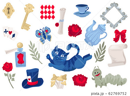 Alice in Wonderland collection. Set of isolated objects. Vector illustration. 62769752
