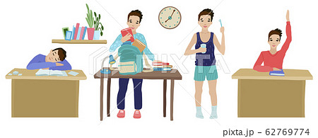 Daily routine of a kid. Day activities in life or school. Vector flat isolated illustration 62769774