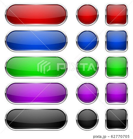 Web buttons. Colored shiny icons with chrome frame 62770705