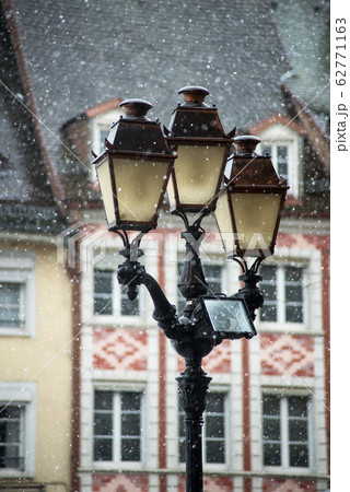 view of retro street lamp with old buildings view of retro street lamp with old buildings 62771163