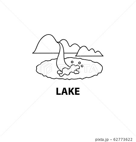 湖 池 地図 アイコン シンボル イラスト ベクター シンプル 線 線画 かわいいのイラスト素材