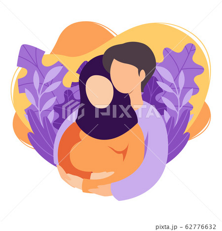 Future muslim parents man and woman are expecting a baby. Islamic couple of husband and wife prepare become parents. Man embracing pregnant woman with belly. Maternity, fatherhood. Flat vector. Future muslim parents man and woman are expecting a baby. Islamic couple of husband and wife prepare become parents. Man embracing pregnant woman with belly. Maternity, fatherhood. Flat vector. 62776632