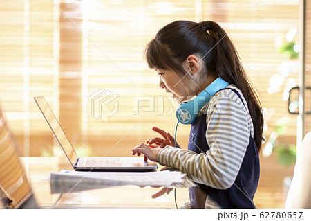 パソコン学習をする小学生の女の子 62780657