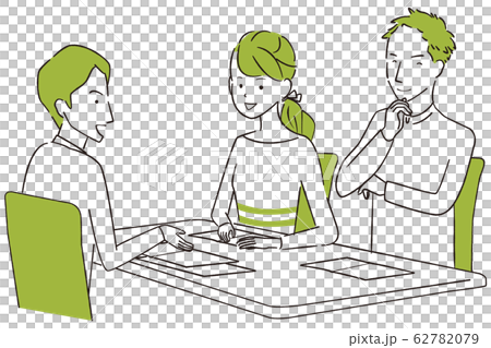 手描き1color 説明を聞く男女のイラスト素材