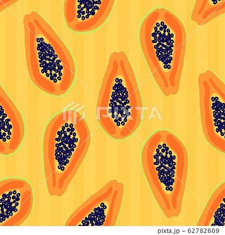 Papaya fruit pattern. Seamless summer tropical background. Bright kitchen, home decor or healthy Papaya fruit pattern. Seamless summer tropical background. Bright kitchen, home decor or healthy 62782609