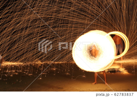 Skill Man playing fireworks by spinning wood pole Skill Man playing fireworks by spinning wood pole 62783837
