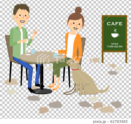 若いカップル カフェ おしゃべりのイラスト素材