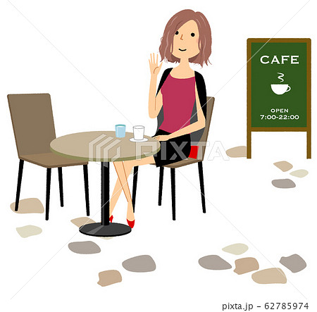 若い女性 カフェ 待ち合わせのイラスト素材