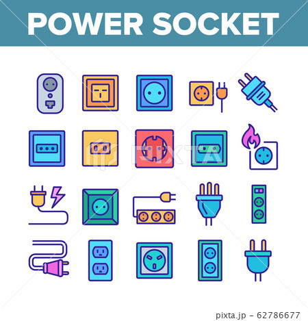 Electric Power Socket Collection Icons Set Vector Electric Power Socket Collection Icons Set Vector 62786677