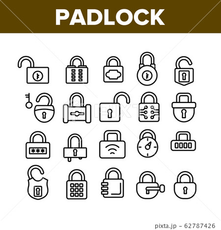 Padlock Security Tool Collection Icons Set Vector 62787426