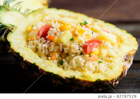 pineapple fried rice in pineapple fruit bowl, Thai food 62787529