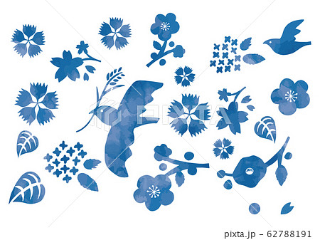 青い鳥と花イラスト水彩風のイラスト素材