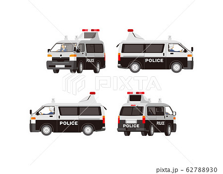 パトカー 警察車両 事故処理車 ワンボックス 事故処理 パトロール 交通事故 巡回 イラスト セットのイラスト素材 6270