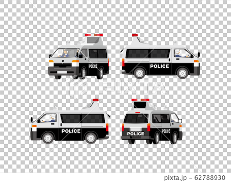 パトカー、警察車両、事故処理車、ワンボックス、事故処理、パトロール、交通事故、巡回、イラスト、セット 62788930