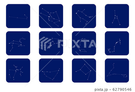 12星座のアイコンセット、ベクターイラスト、青 12星座のアイコンセット、ベクターイラスト、青 62790546