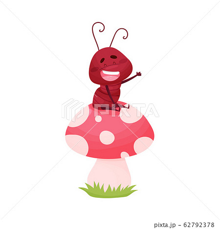 Cartoon Ant Character Sitting on Mushroom and Waving Paw Isolated on White Background Vector Illustration Cartoon Ant Character Sitting on Mushroom and Waving Paw Isolated on White Background Vector Illustration 62792378