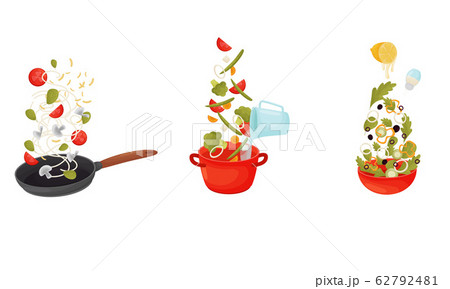 Cooking Process with Making Pasta and Soup Vector Set 62792481