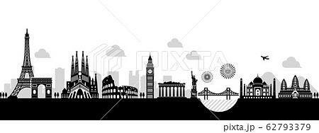 世界の有名な建築物 世界遺産 ランドマーク 横並び風景イラスト のイラスト素材