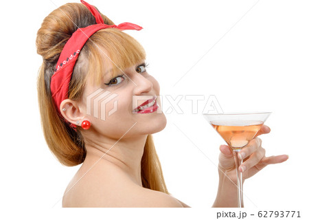 Retro beautiful pin up girl drink a glass of rose Retro beautiful pin up girl drink a glass of rose 62793771
