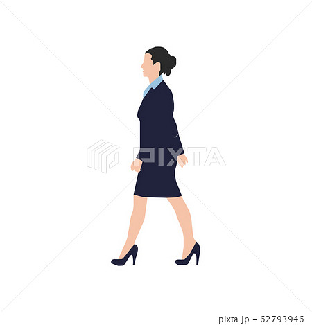 歩いている人物 歩行者 全身 横向き シルエットイラスト 女性会社員のイラスト素材