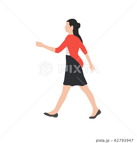 歩いている人物 歩行者 全身 横向き シルエットイラスト 若い女性のイラスト素材