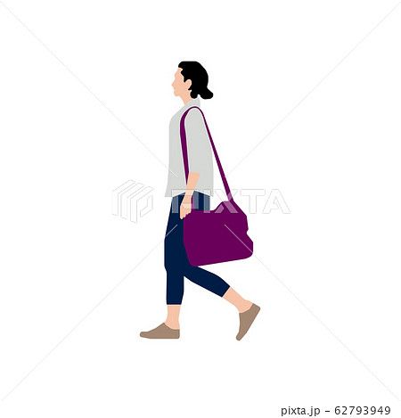 歩いている人物 歩行者 全身 横向き シルエットイラスト カバンを持った若い女性のイラスト素材