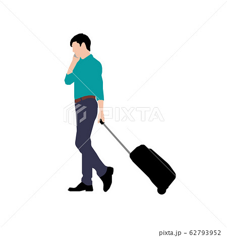 歩いている人物 歩行者 全身 横向き シルエットイラスト カバンを転がす旅行者のイラスト素材