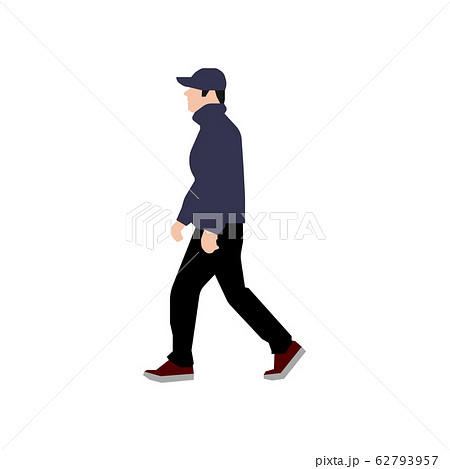 歩いている人物 歩行者 全身 横向き シルエットイラスト 帽子をかぶった若者のイラスト素材