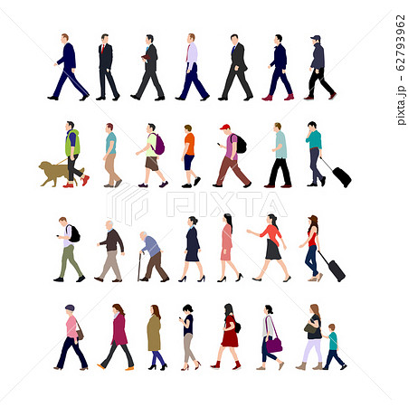 歩いている人物 歩行者 全身 横向き シルエットイラストセットのイラスト素材 62793962 Pixta