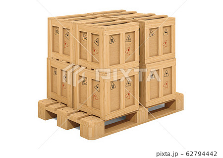 Pallet with wooden boxes. Shipping and logistics Pallet with wooden boxes. Shipping and logistics 62794442